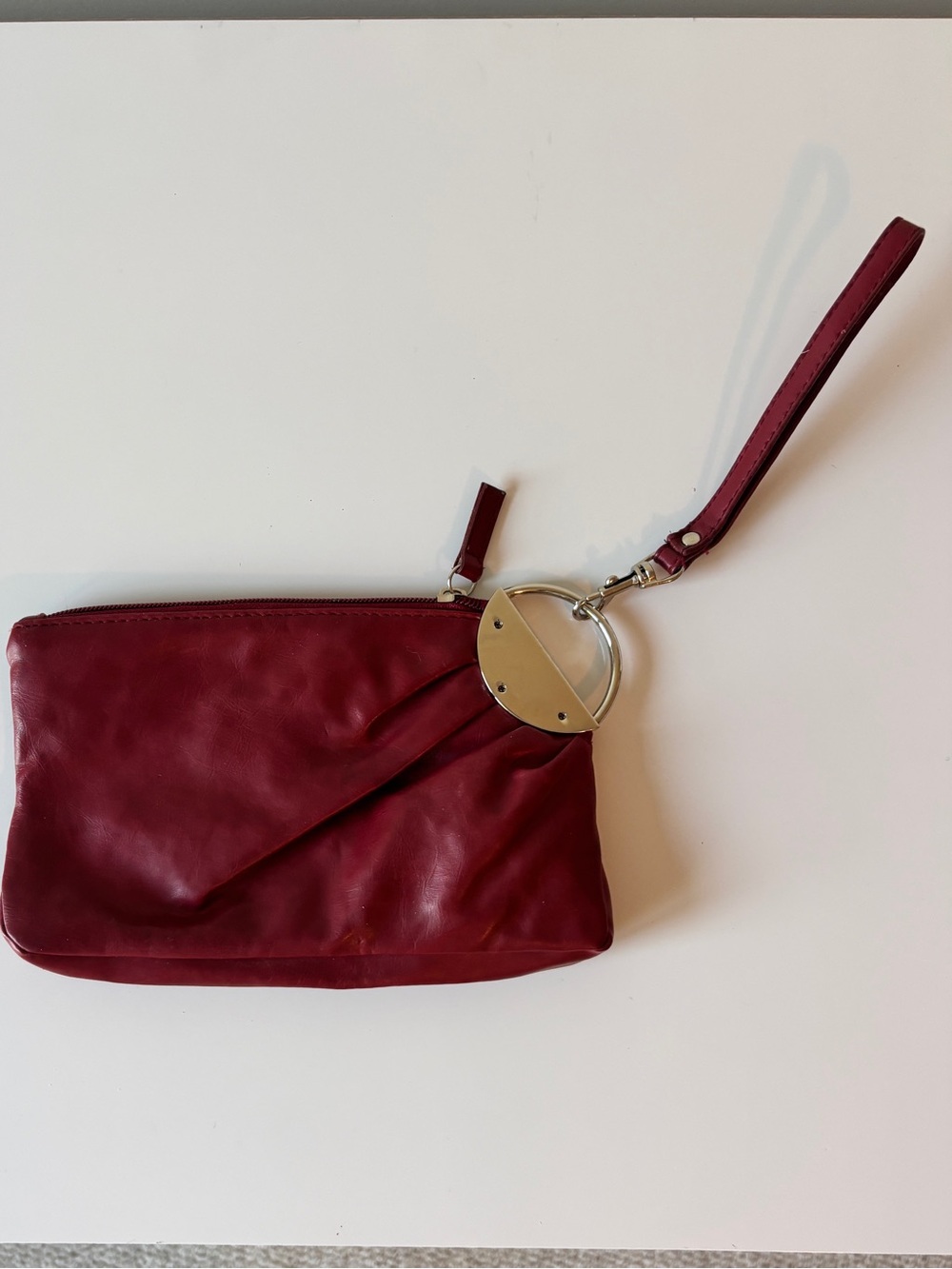 Dark Red Vintage Wristlet Clutch - Pleather Pouch - Picture 3 of 11